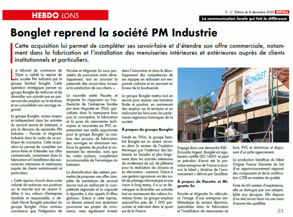 Revue de presse : Bonglet reprend la société PM Industrie 2 revue de presse article reprise pacotte mignotte du 8 decembre 2025 1151x855